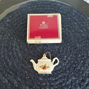 Royal Albert White and Gold Teapot Ornament with Pink Floral Design